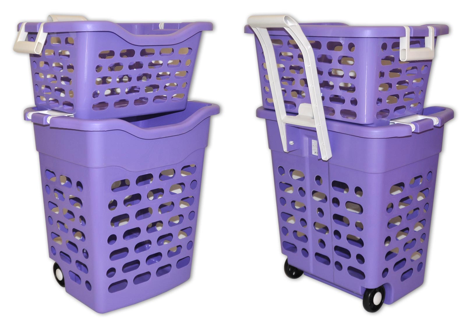 6 x Wäschekorb fahrbar, 2 Körbe Wäschebox Wäschesammler Trolley neu
