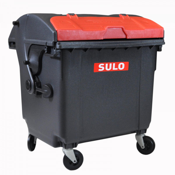 Mini Müllcontainer grau mit rotem Deckel