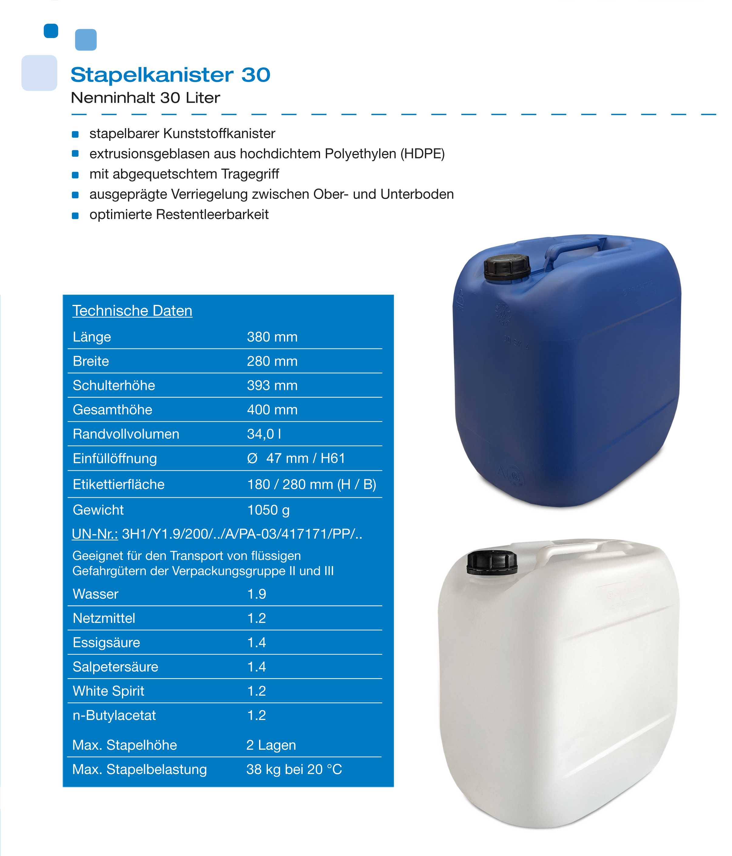 30 Liter Kanister blau DIN61, BPA-Frei, Günstig Online Kaufen