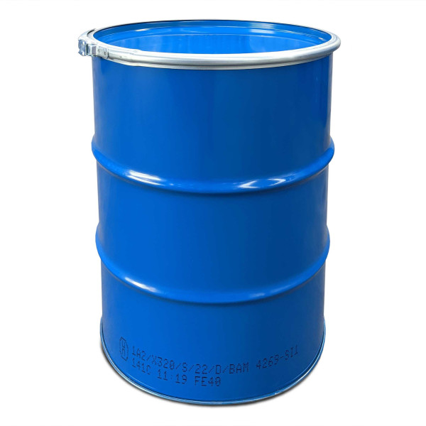 Steel drum 213 L, full opening barrel with lid, blue
