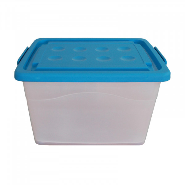 Rollenbox 90 Liter transparent mit Deckel blau