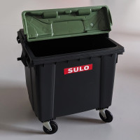 Mini poubelle 1100 litres gris couvercle plat avec vert couvercle