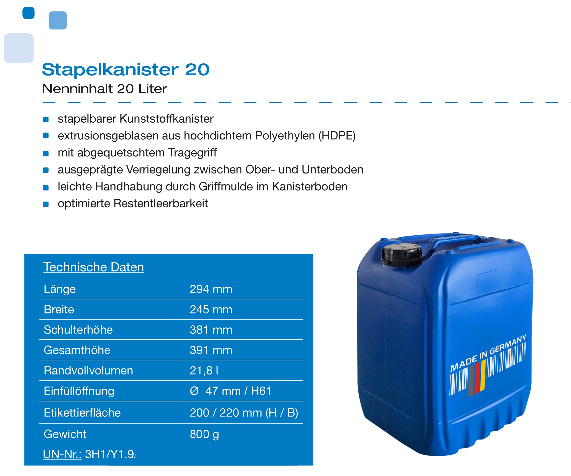 kanister-vertrieb® 4 Stück 30 L Kanister Wasserkanister Kunststoffkanister  blau DIN61 + 1 Auslaufhahn + Etiketten : : Sport & Freizeit