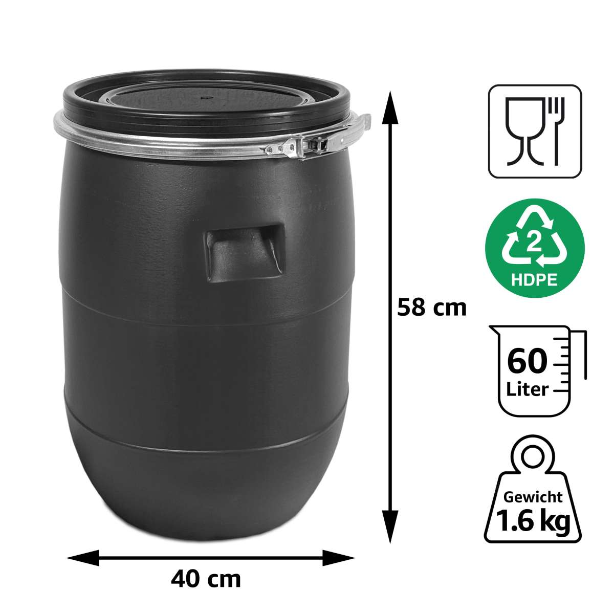 Fût Alimentaire - Ouverture totale - 60 Litres 36806 Fût Alimentaire - Ouverture totale - 60 Litres 36806