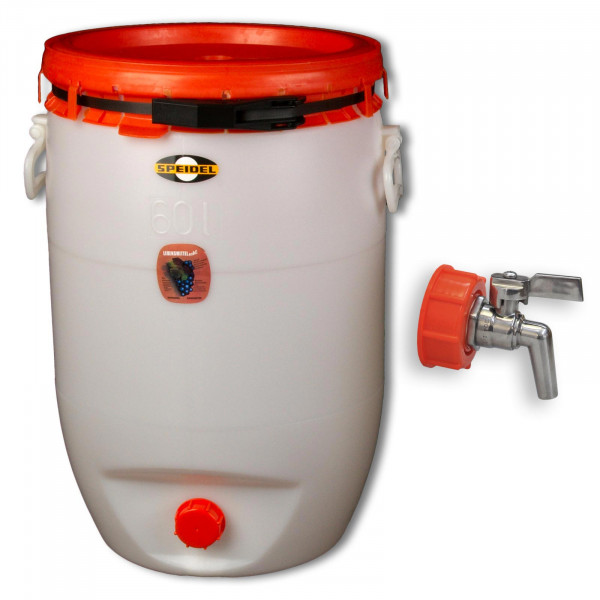 Getränkefass 60 Liter rund mit Messinghahn