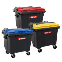 Mini poubelle 1100 litres couvercle plat gris rouge