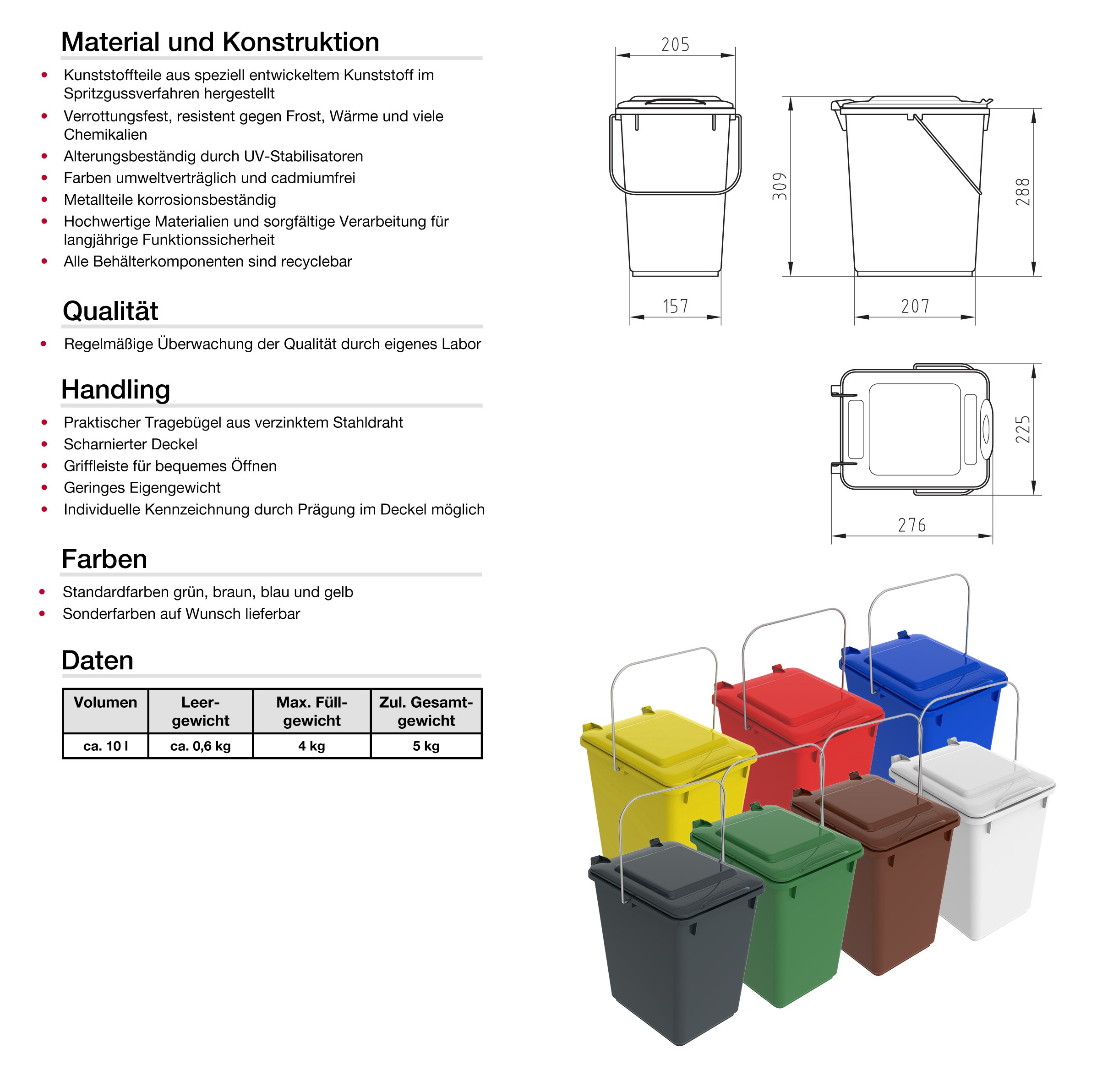 Cubo De Basura Sulo Bio Boy, 10 Litros - Plástico Resistente, Tapa Extraíble, Ideal Para Cocina O Baño