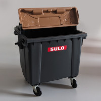 Mini poubelle 1100 litres gris couvercle plat avec marron couvercle